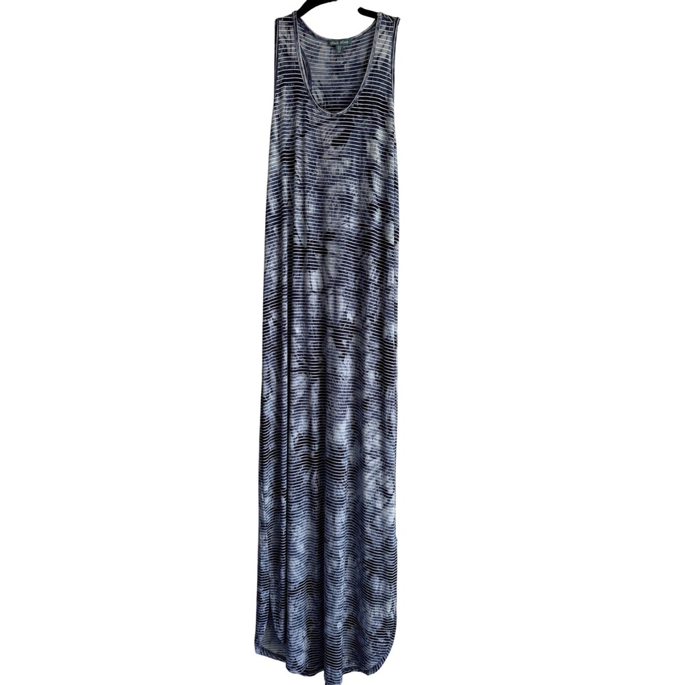 Fleur Bleue Blue Tie Dye Striped Racerback Maxi Dress Size Small Slits on Sides